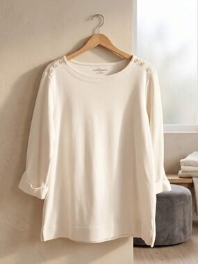 croft & barrow Cream Button-Shoulder Crewneck Tunic
